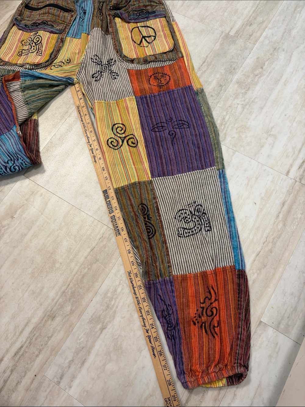 Boho Patchwork Cotton Pants Hippie Festival Yoga Bohemian Colorful Lounge Artsy - Picture 9 of 9